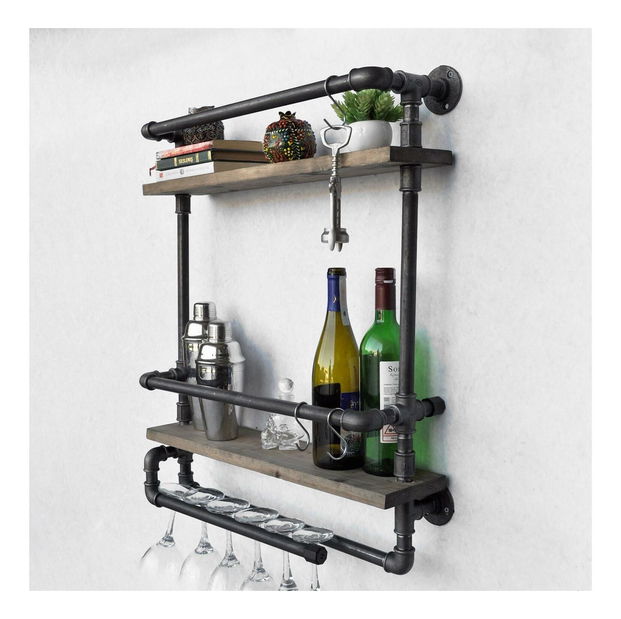 Nástěnná police Dubima (ořech + černá)