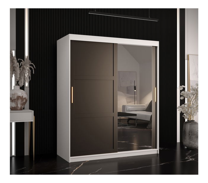 Šatní skříň Riven 2 150 (bílá matná + černá matná) (se zrcadlem)