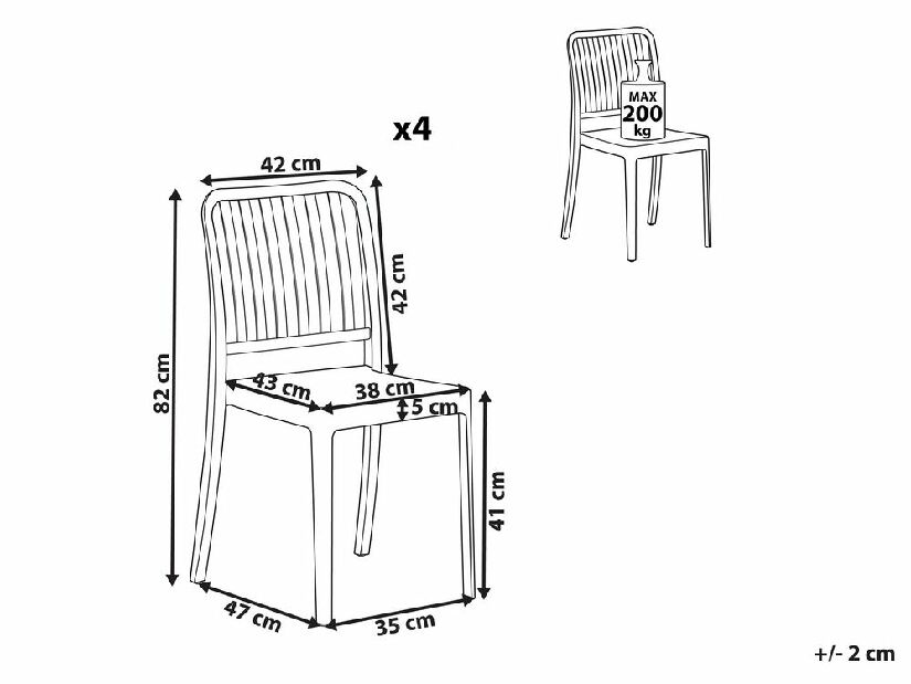 Set 4 ks zahradních židlí Sinnamon (bílá)