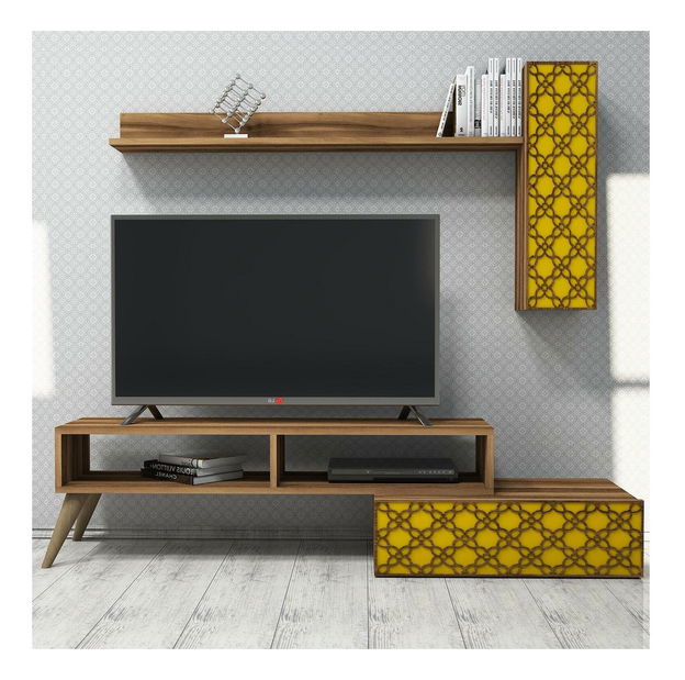 Obývací stěna Komite (ořech + žlutá)