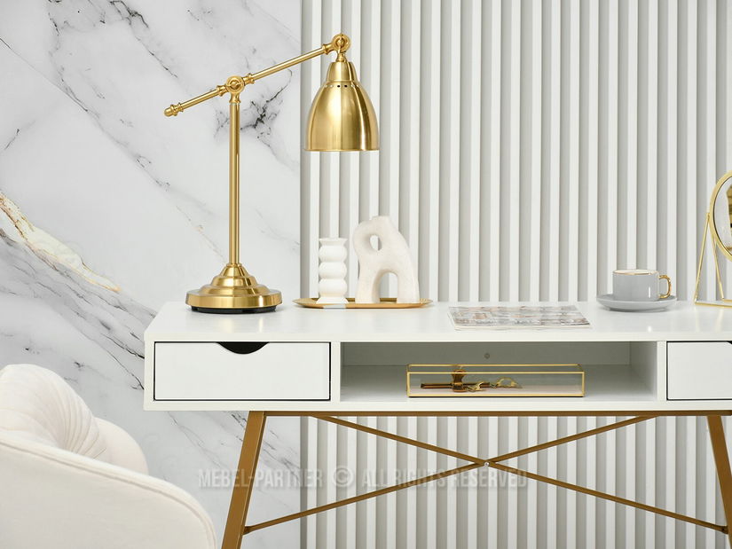 PC stolek Gavon (bílé dřevo + zlatá)