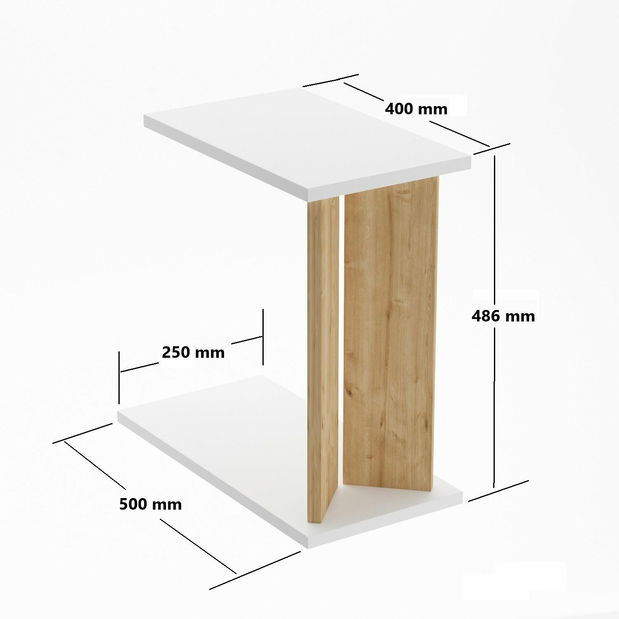 Příruční stolek Luninadis (dub safírový + bílá)