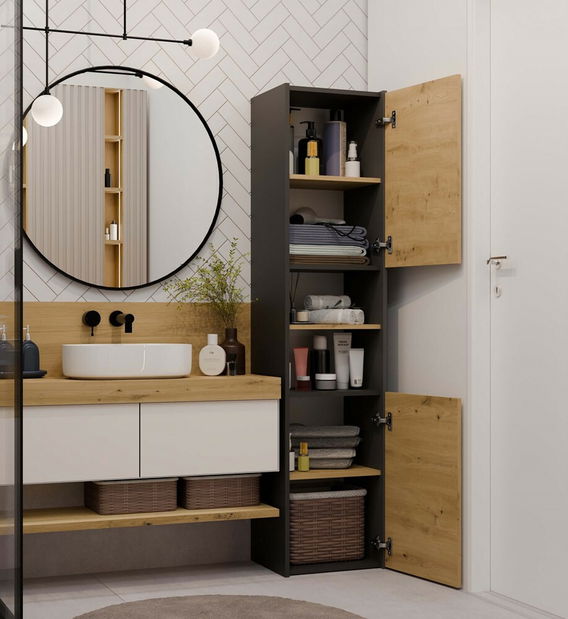 Koupelnová skříňka Samways 3 (antracit + dub artisan)