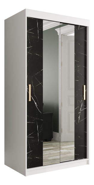 Šatní skříň 100 cm Marbelo T1 (matná bílá + černý mramor)