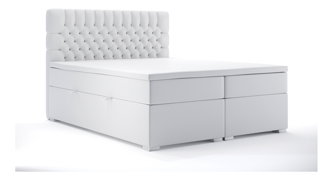 Boxspring postel 140 cm Daliny (bílá ekokůže) (s úložným prostorem)