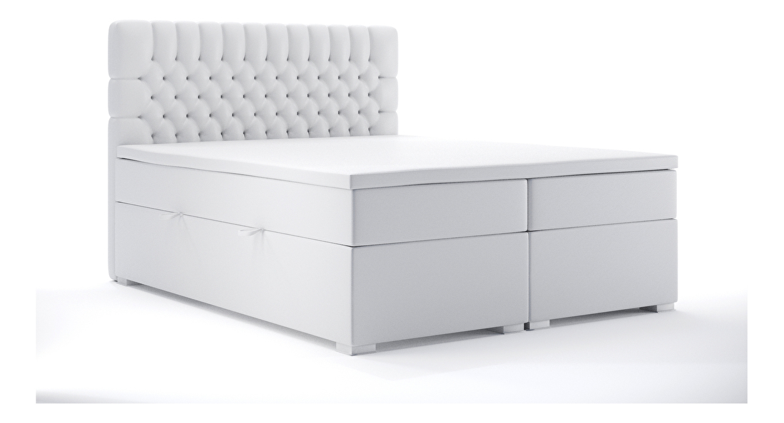 Boxspring postel 180 cm Daliny (bílá ekokůže) (s úložným prostorem)