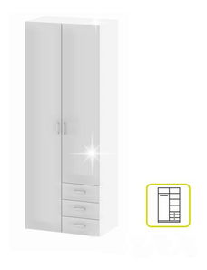 Šatní skříň Got 70425 2D (bílá + vysoký lesk bílý)