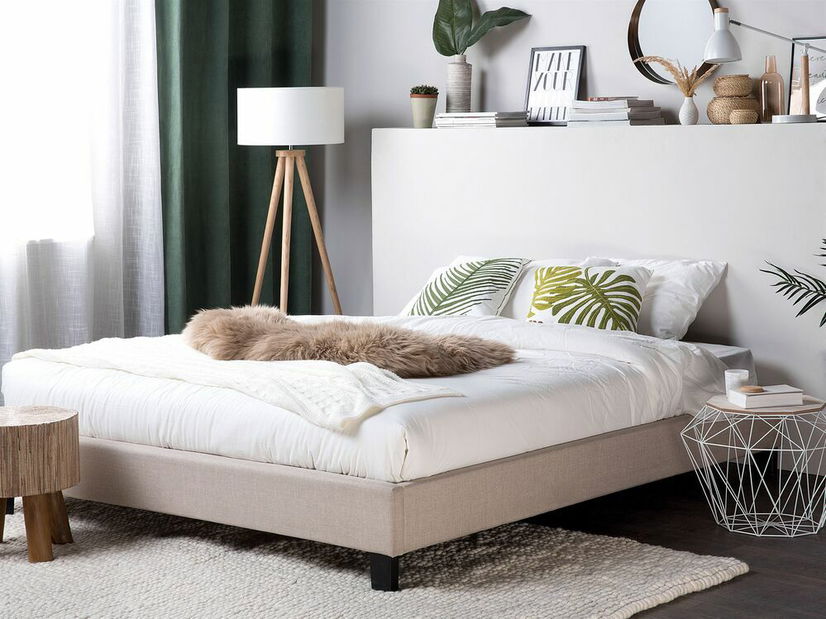 Manželská postel 180 cm ROXENNE (s roštem) (béžová)