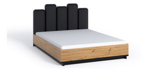 Manželská postel 160 cm Indi P (dub artisan + černá matná + dub artisan) (s roštem)