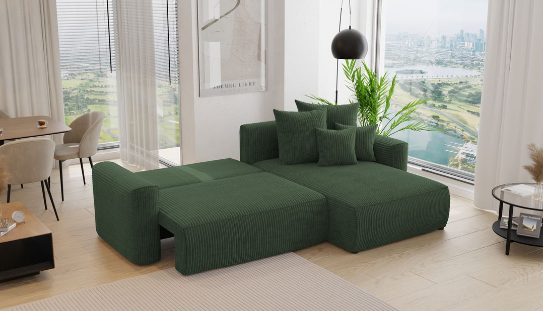 Rohová sedačka Baria (P) (tmavě zelená)