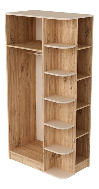 Rohová šatní skříní Lusia (borovice atlantická + béžová)