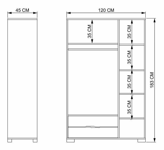 Šatní skříň Adena (dub + bílá)