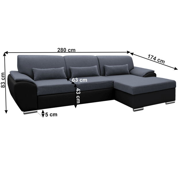 Rohová sedačka Excelsa 2 (P) (černá ekokůže + tmavě-šedá látka)