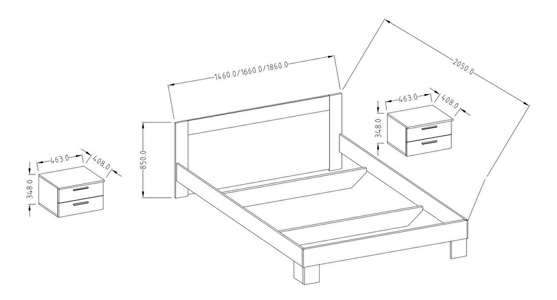 Manželská postel 180 cm Verwood Typ 52 (s nočními stolky) (dub artisan + dub černý)