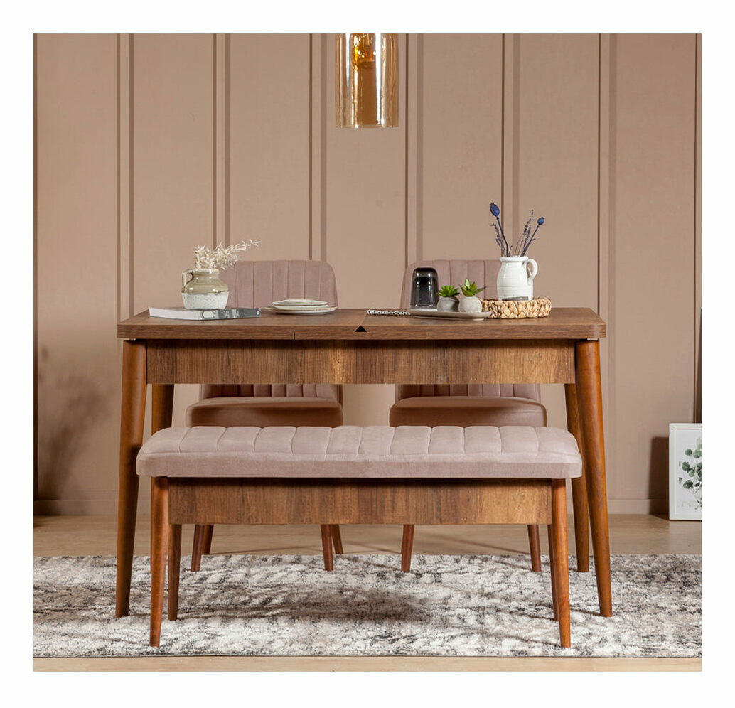 Jídelní set Vlasta 1 (ořech + béžová) (pro 4 osoby)