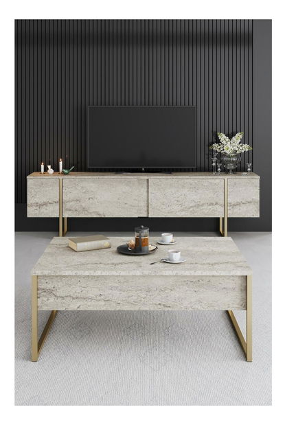 Konferenční stolek Luna 1 (travertin + zlatá)