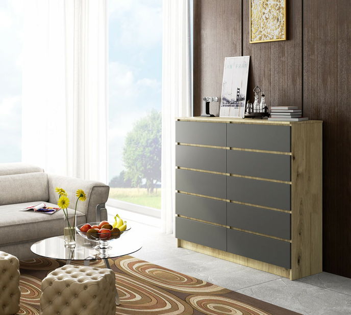 Komoda Keanu V (dub artisan + šedá)