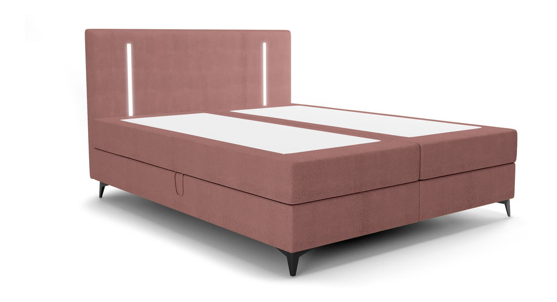 Manželská postel 180 cm Ortega Comfort (terakota) (s roštem a matrací, s úl. prostorem) (s LED osvětlením)