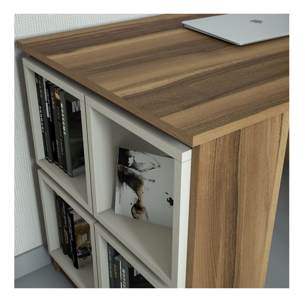 PC stolek s policí Blanchet (ořech + krémová)