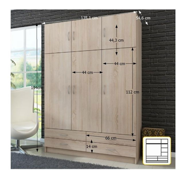 Šatní skříň Dug (dub sonoma)