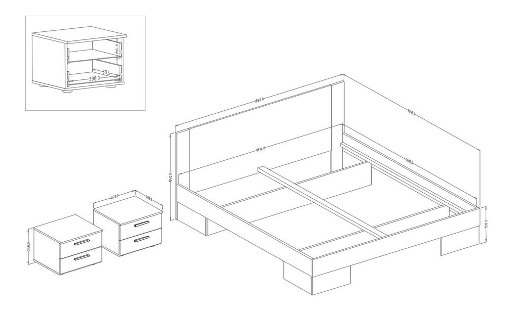 Manželská postel 180 cm Verwood Typ 82 (s nočními stolky) (dub artisan + dub černý)