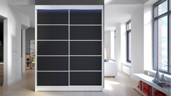 Skříň s posuvnými dveřmi Bianca IV (bílá + černá) (osvětlení LED RGB barevné)