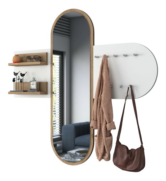 Předsíňová sestava Pixie 3 (Bílá + Ořech) (se zrcadlem)