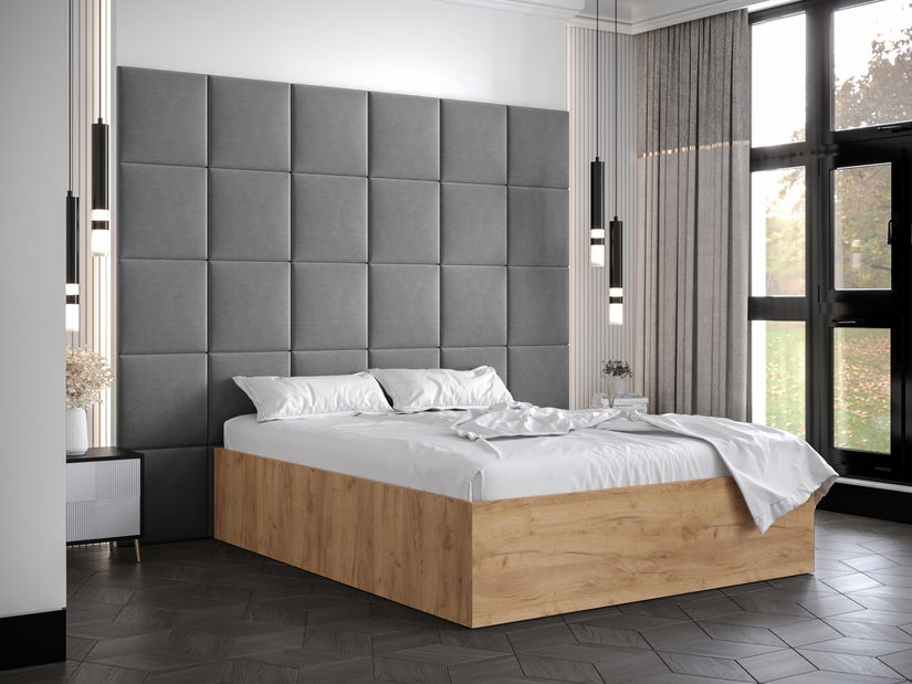 Manželská postel s čalouněným čelem 160 cm Brittany 3 (dub craft zlatý + šedá) (s roštem)