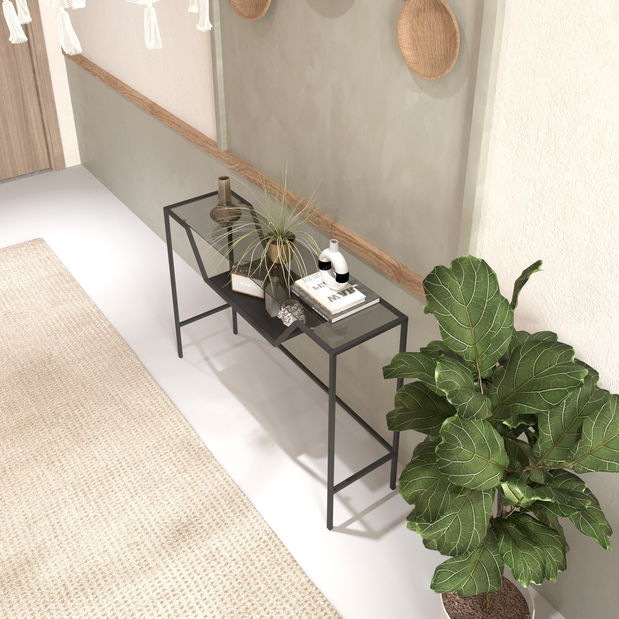 Konzolový stolek Ladone (černá + kouřové sklo)