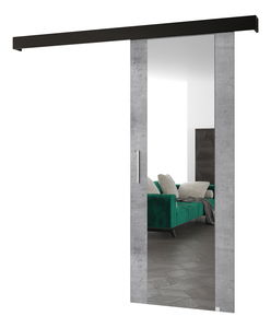 Posuvné dveře 90 cm Sharlene II (beton + černá matná + stříbrná) (se zrcadlem)