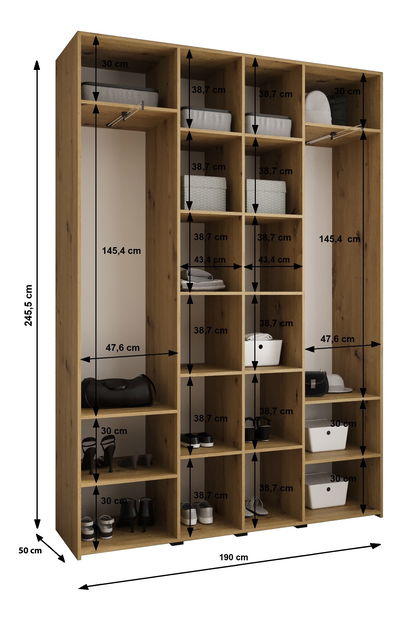 Šatní skříň 190 cm Carmela 50-2 (kašmír + zlatá)