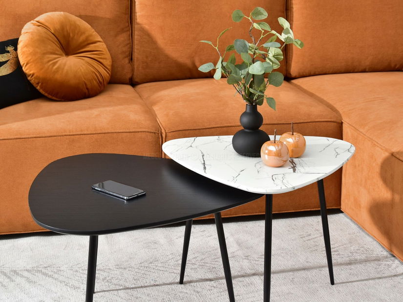 Set 2 konferenčních stolků Rossi Zest Xl (bílý mramor + černá)