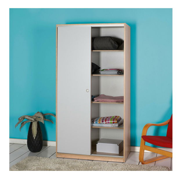 Šatní skříň s posuvnými dveřmi Seworella 1 (lososová bílá + světlé dřevo)