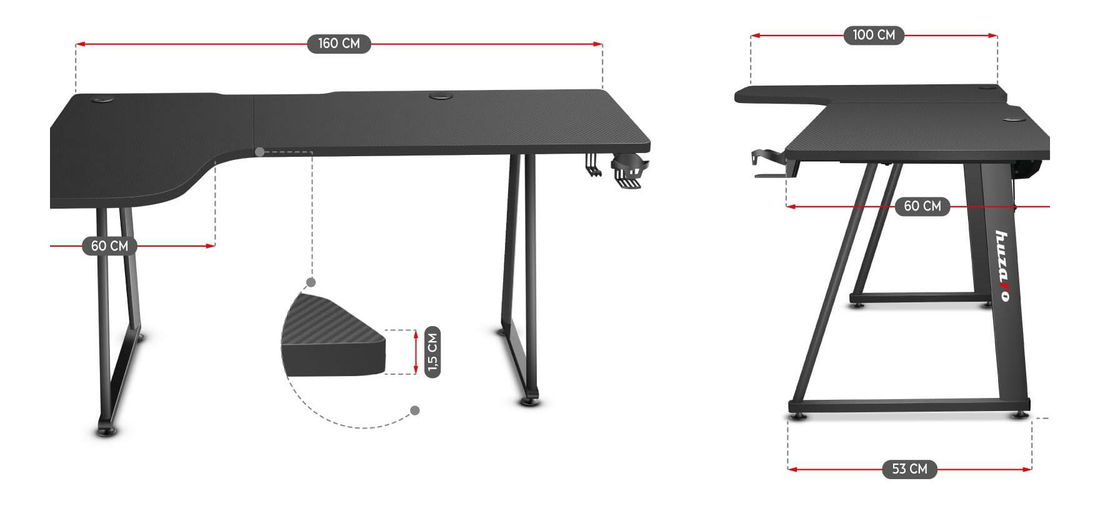 Rohový PC stolek Hyperion 7.7 (černá)