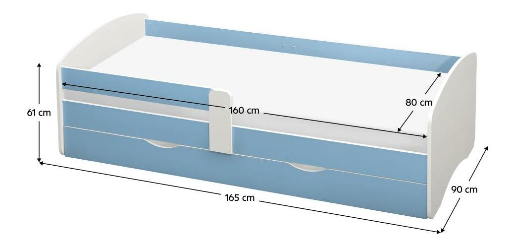 Jednolůžková postel 80 cm Carecen (modrá + bílá) (s roštem) (s úl. prostorem)