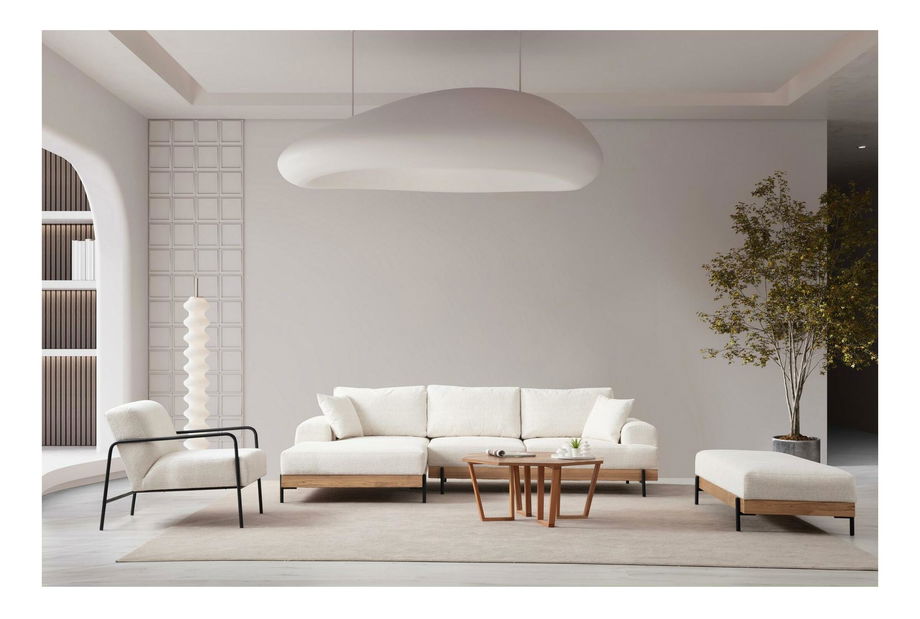 Rohová sedačka Etorella (L) (bílá + dub)