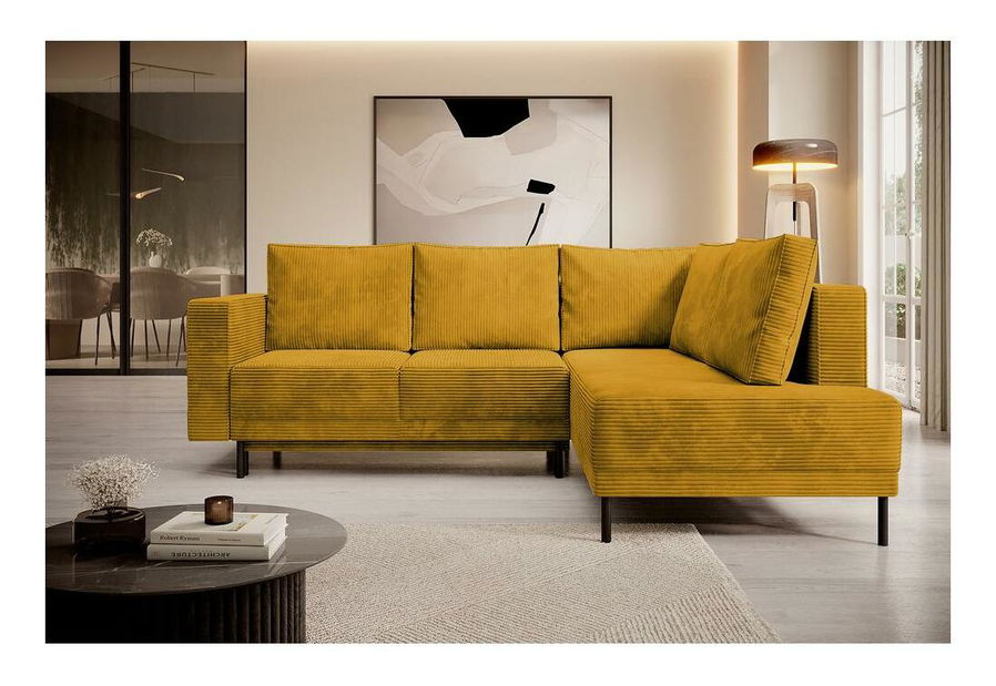 Rohová sedací souprava Rodriguez (P) (hořčicová + černá)