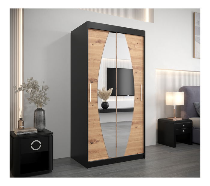 Šatní skříň 100 cm Eclipse (černá matná + dub artisan)