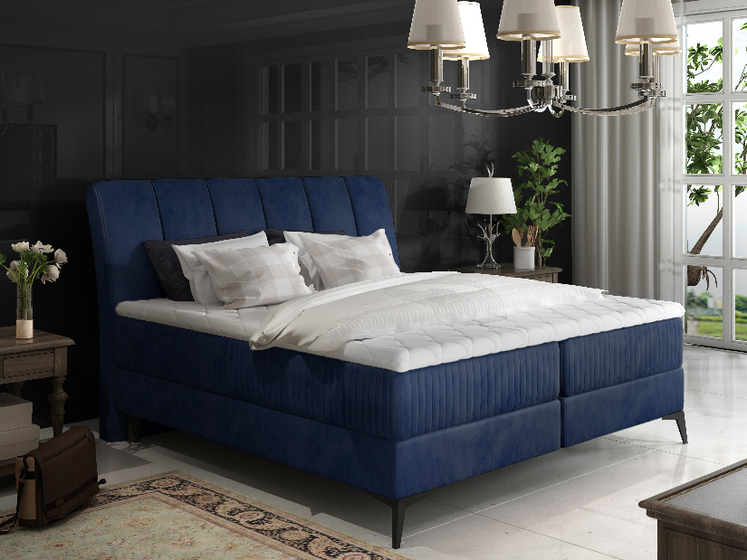 Boxspring postel 180 cm Alberto (tmavě modrá) (s matracemi)