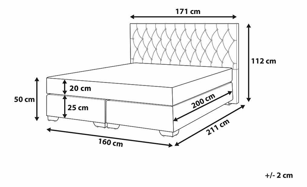 Manželská postel Boxspring 160 cm DUKE (s roštem a matrací) (šedá)