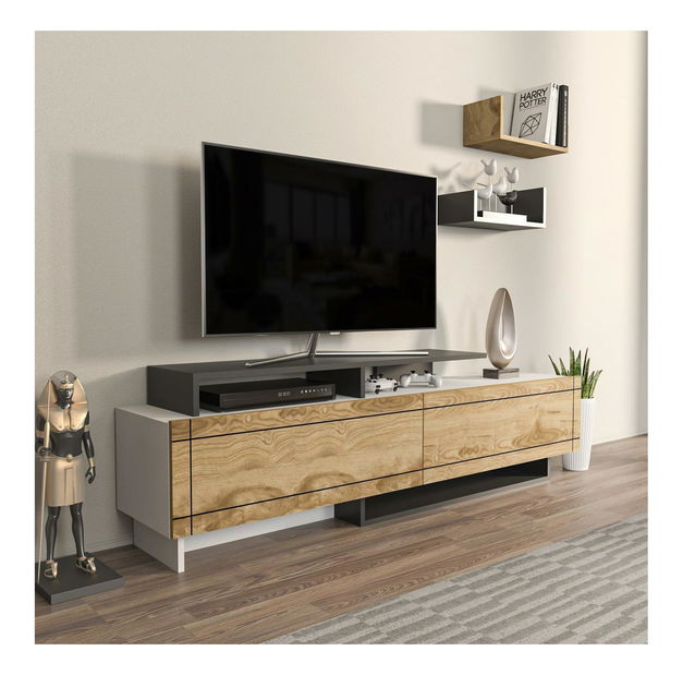 Obývací stěna Tammeko (bílá + dub + antracit)