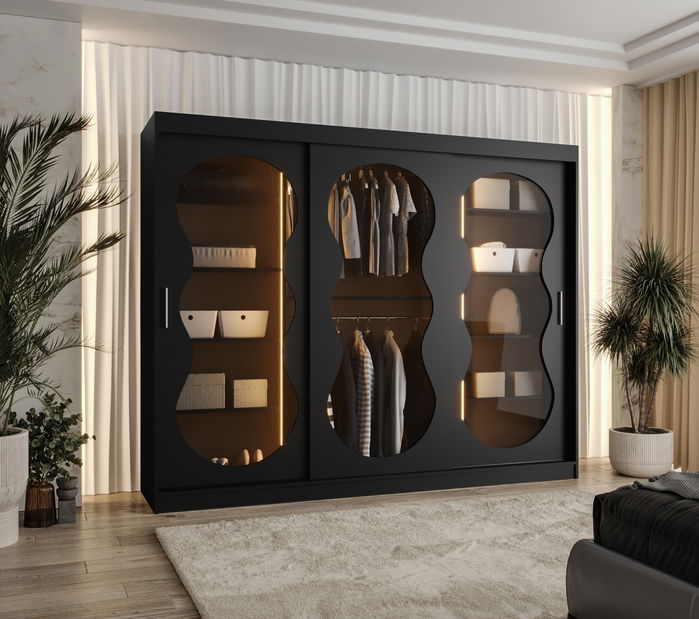 Šatní skříň 250 cm Boomer 3 (černá) (s osvětlením)