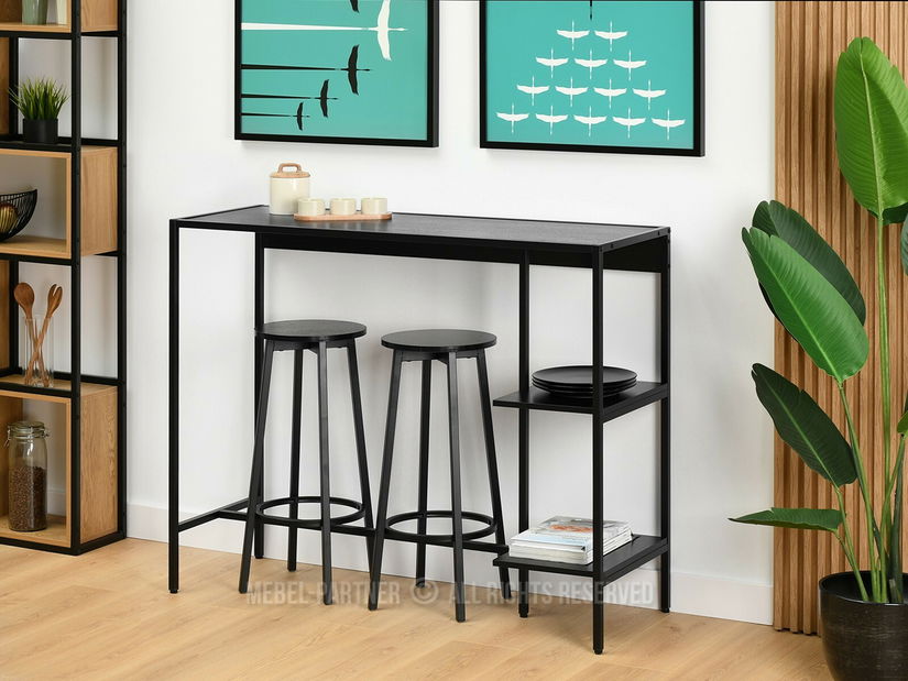 Barový set Everet (černé dřevo + černá) (pro 2 osoby)