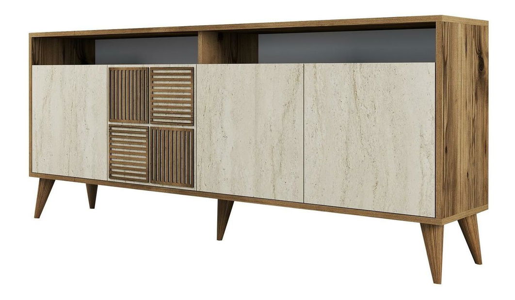 Skříňka Millano 2 (ořech + travertin)