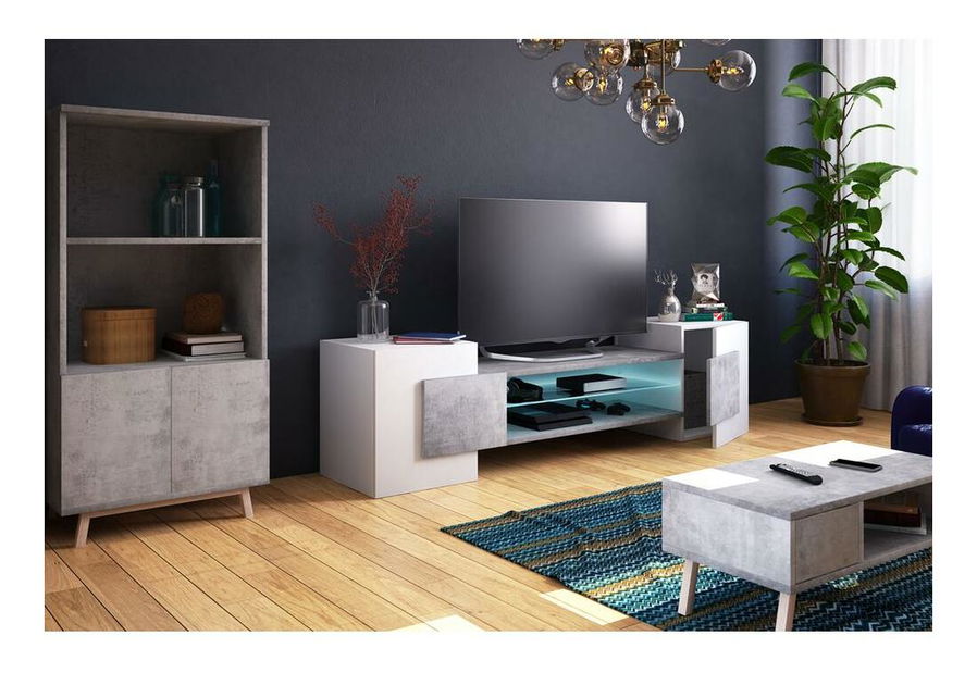 TV skříňka/stolek Gavin (bílá + beton)