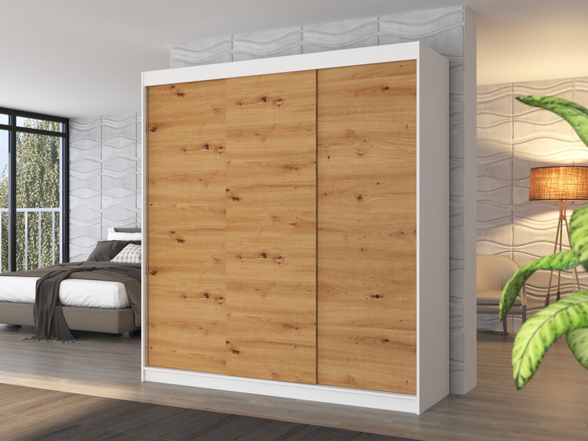 Šatní skříň Meggie (bílá + dub artisan)