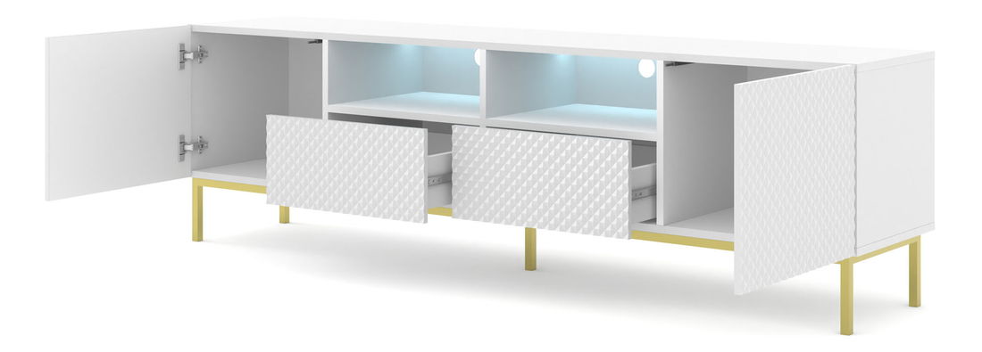 TV skříňka/stolek CCK 4D 200 Rowanna (bílá lesklá + zlatá)