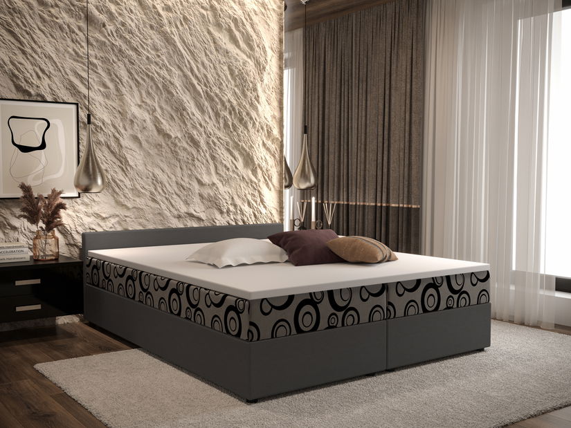 Manželská postel Boxspring 160 cm Ceren (vzor + tmavě šedá) (s matrací a úložným prostorem)