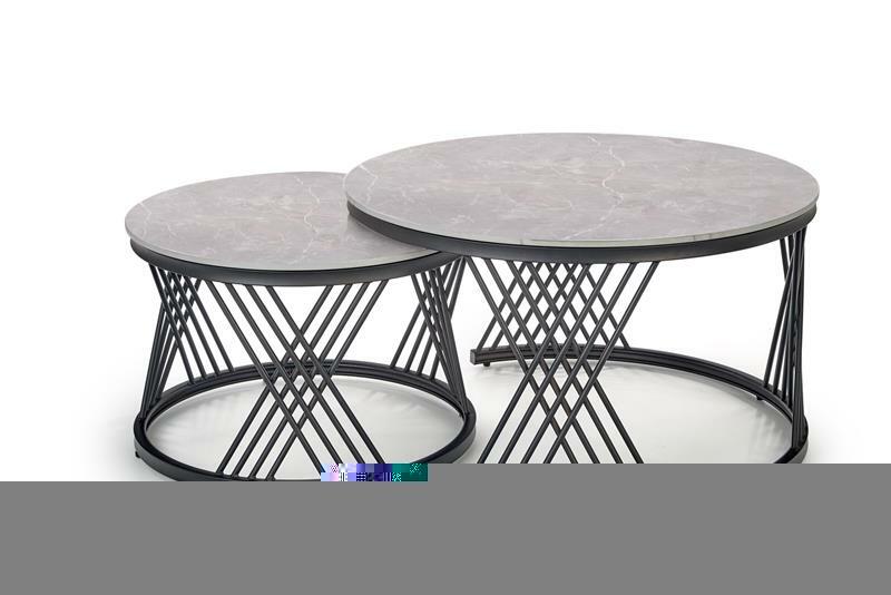 Set 2 ks. Konferenčních stolků Felecia (šedý mramor + černá)