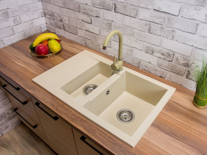 Kuchyňský dřez Dortuna (béžová) (bez otvoru pro baterii) (L)